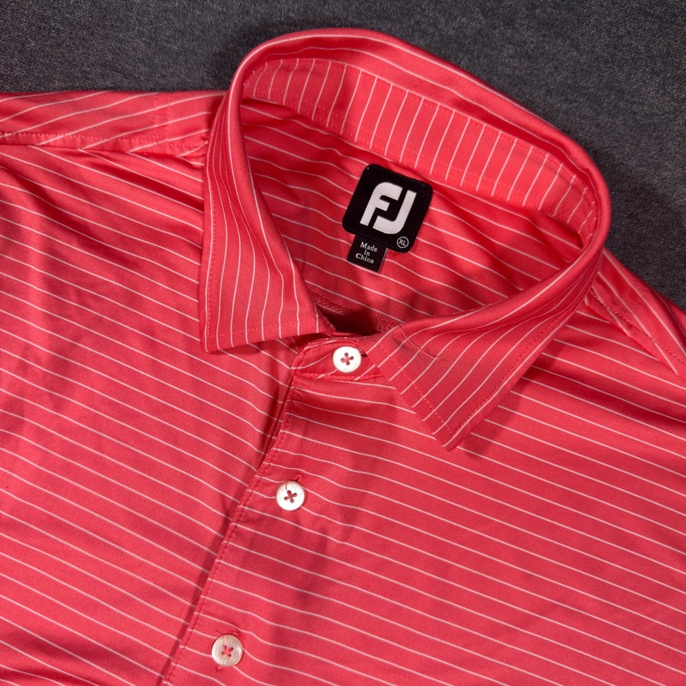 FootJoy Polo Shirt Mens XL Pink White Striped Performance Golf Short Sleeve
